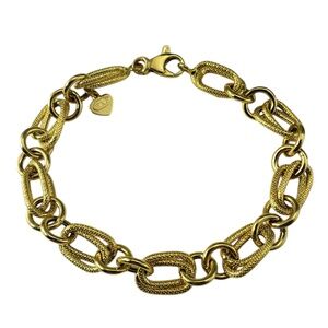 18 Karat Yellow Gold Textured Oval and Circle Link Bracelet #20588